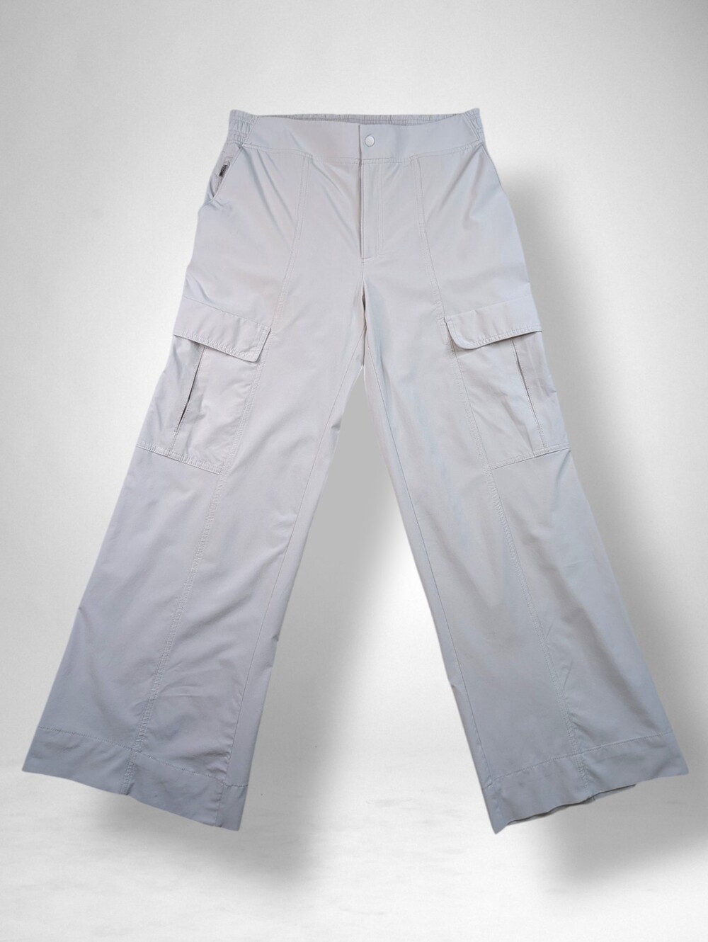 Athleta "Chelsea" Sz 8 Taupe/Stone Super Soft Fabric Flowy Wide Leg Zip Pockets - Picture 15 of 16